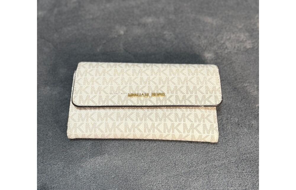 Michael Kors White and Tan Leather Wallet
